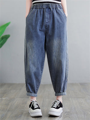 Women's Leisure Regular Fit Loose Blue Denim Pants