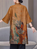 Elegant Lotus Flower Print Oriental Dresses for Women