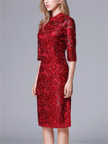 Women's Elegant Flower Embroidery Red Lace Qipao Dress