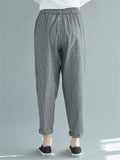 Women's Comfy Elastic Waist Striped Linen Pants