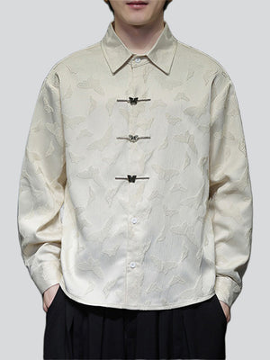 Men's Chinese Style Butterfly Buckle Jacquard Spring Shirt