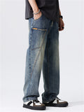 Men's High Street Loose Vintage Blue Straight-Leg Jeans