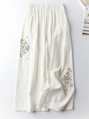 Female Ethnic Style Embroidered Relaxed Fit Thin Pants