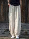 Women's Zen Style Warm Plush Lined Linen Long Pants for Winter