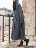 Women's Stylish Cotton Linen Long Hooded Robe with Pockets