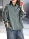 Relaxed Pure Color Female Long Sleeve Pocket Shirts