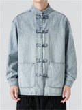 Men's Chinese Inspired Vintage Stand Collar Washed Denim Jacket