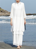 Female Relaxed White Shirt Wide Leg Pants Set