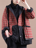 Leisure Plaid Patchwork Hooded Padded Coats for Ladies