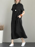 Loose Short Sleeve Women's Temperament Casual Pocket Dresses