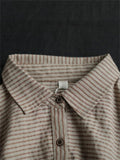 Women's Retro Patch Pocket Lapel Striped Casual Shirt