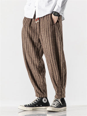 Men's Stylish Striped Drawstring Thickened Casual Pants