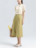 Semi-Elastic Slimming Wide Leg Cropped Pants for Ladies