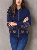 Women's Casual Slim-Fit Floral Embroidery Zipper Cotton Jacket