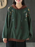 Leaf Pattern Color Contrast Hoodie for Women