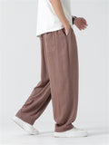 Solid Color Braided Drawstring Straight-Leg Pants for Men