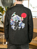 Men's Trendy Stand Collar Knot Button Denim Embroidery Jacket