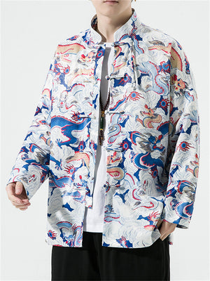 Men's Chinese Style Dragon All-Over Print Autumn Jacket