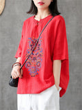 Ethnic Style Embroidered Women's Half Sleeve Shirts