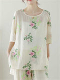 Female Lightweight Floral Leaf Embroidered Homewear Shirts