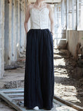 Women's Patchwork Cotton Linen High-Rise Wide Leg Pants