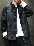 Men's Chinese Style Faux Suede Jacket with Bamboo Leaf Print