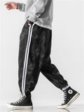 Male Chinese Style Loong Print Striped Ice Silk Pants