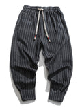 Men's Stylish Striped Drawstring Thickened Casual Pants