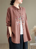 Women's Vibrant Flowers Embroidered Turn-down Collar Shirt