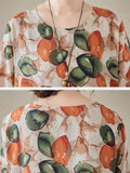 Orange Green Leaf Print Spring Loose Dress for Women