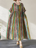 Round Neck Half Sleeve Striped Boho Dress for Women