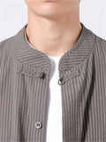 Men's Retro Tang Suit Stripe Stand Collar Summer Linen Shirt