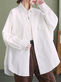 Oversized Button Up Back Patch Cargo Shirts for Women