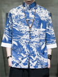 Men's Tang Suit Crane Print Half Sleeve Shirt