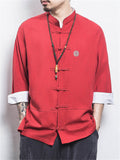 Men's Cotton Linen Cozy 3/4 Sleeve Kungfu Training Shirt