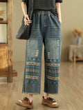 Floral & Graphic Embroidered Raw Hem Jeans for Women