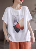 Printed Short Sleeve Crew Neck Shirt for Ladies