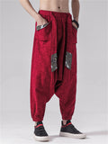 Chinese Style Men's Patchwork Harem Pants with Decorative Belt