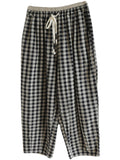 Retro Black & White Plaid Linen Casual Pants for Women