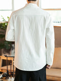 Men's Stand Collar Knot Button Spring Loose Linen Shirt