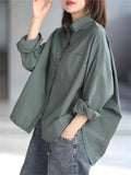 Relaxed Pure Color Female Long Sleeve Pocket Shirts