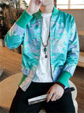 Men's Chinese Dragon Print Slim Fit Baseball Jacket