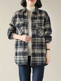 Female Autumn Winter Thickened Mid-length Lapel Plaid Jacket