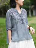 Female Summer V Neck Embroidered Breathable Shirts