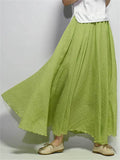 Women's Elastic Waist Pleated Maxi Linen Skirts