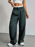 Casual High-Rise Spliced Striped Pants for Women