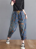 Women's Orange Feather Chic Splicing Blue Denim Pants