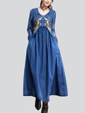 Summer Sleeveless Blue Denim Embroidery Suspender Dress