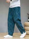 Men's Leaf Jacquard Side Slit Drawstring Casual Pants