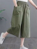 Summer Leisure Solid Color Wide Leg Cropped Pants for Women